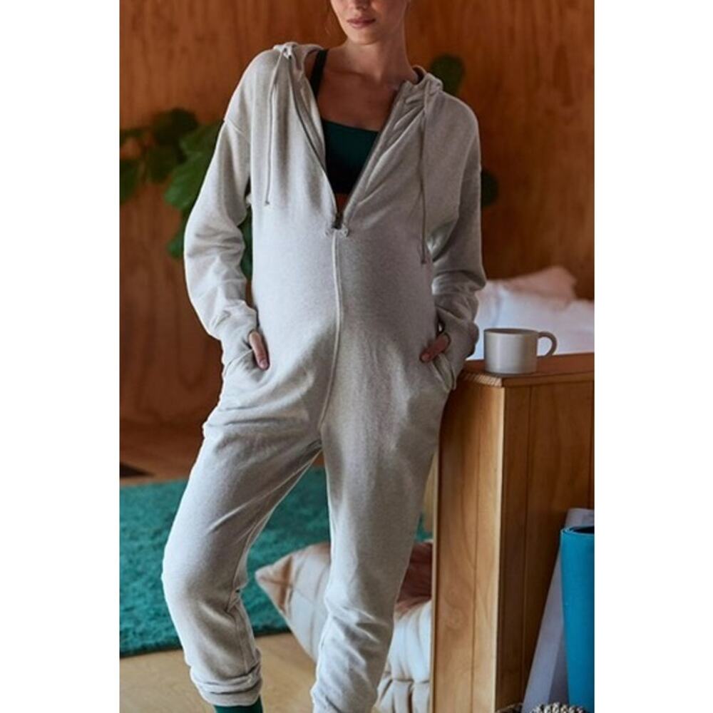 NEW FP Movement x Hatch Heather Grey Warm Up Maternity Hood Long Sleeve Jumpsuit